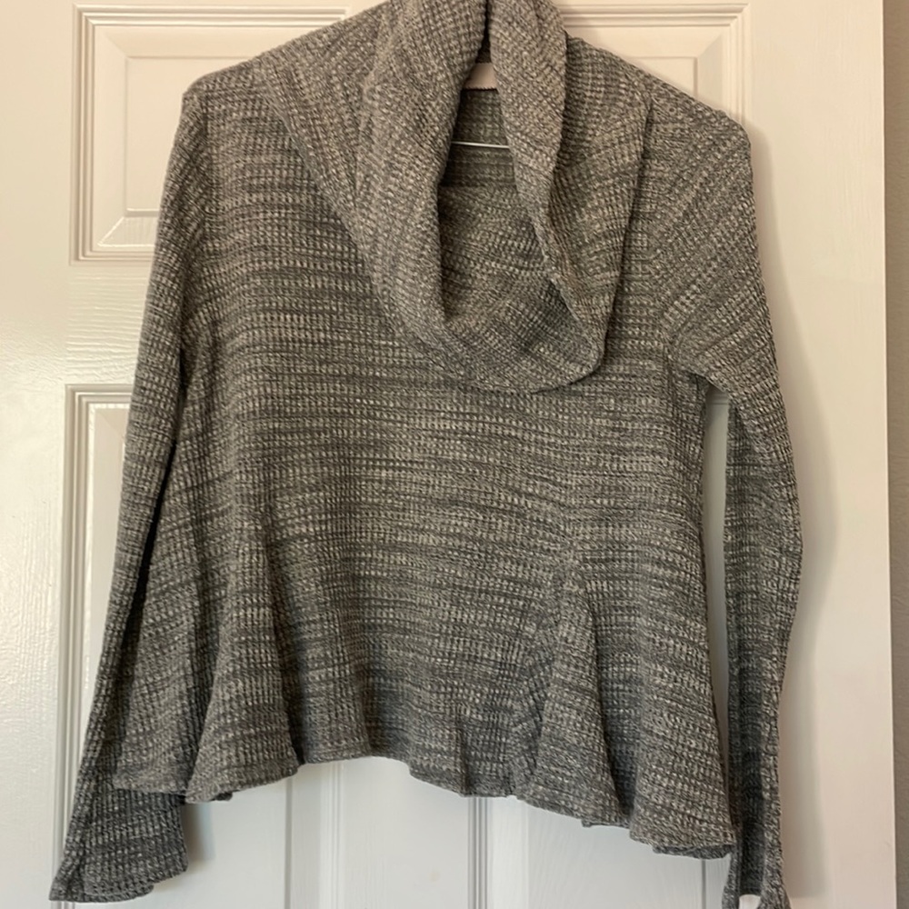 Soft, flared light grey cowl neck Anthropologie sweater